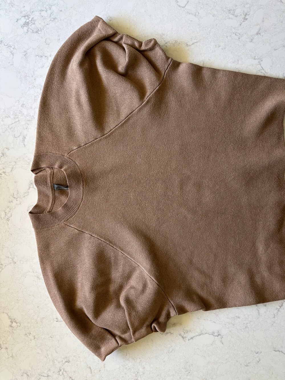 Anthropologie Puff Sleeve Crewneck Sweater - Brown